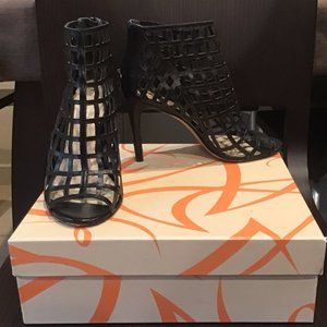 Via Spiga Caged Black Leather Heels Size 8.5M